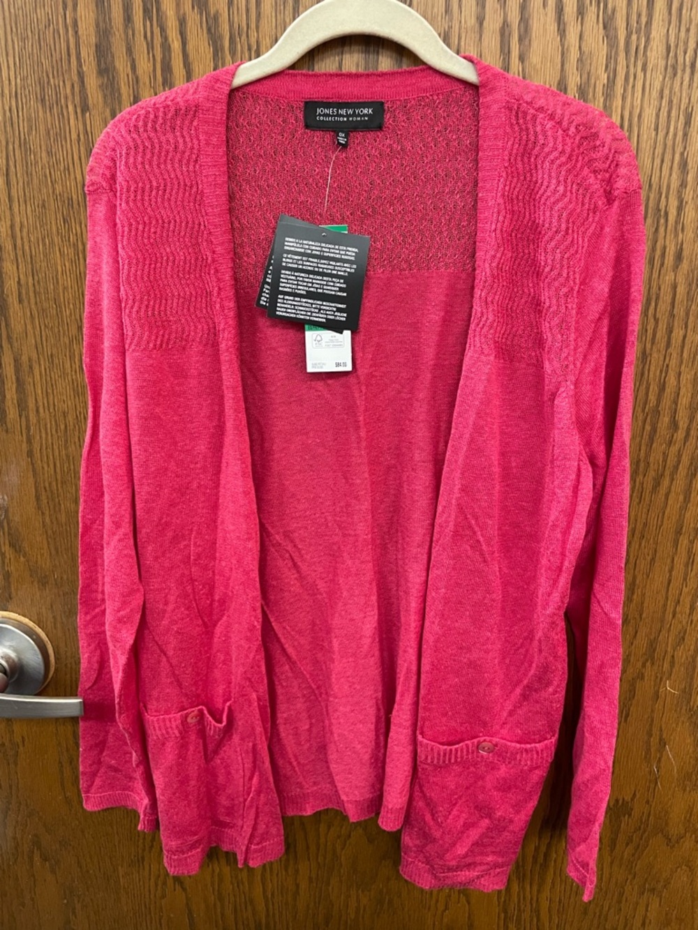 Jones New York Pink Open Front Linen Cardigan With Pockets Size 0X NWT